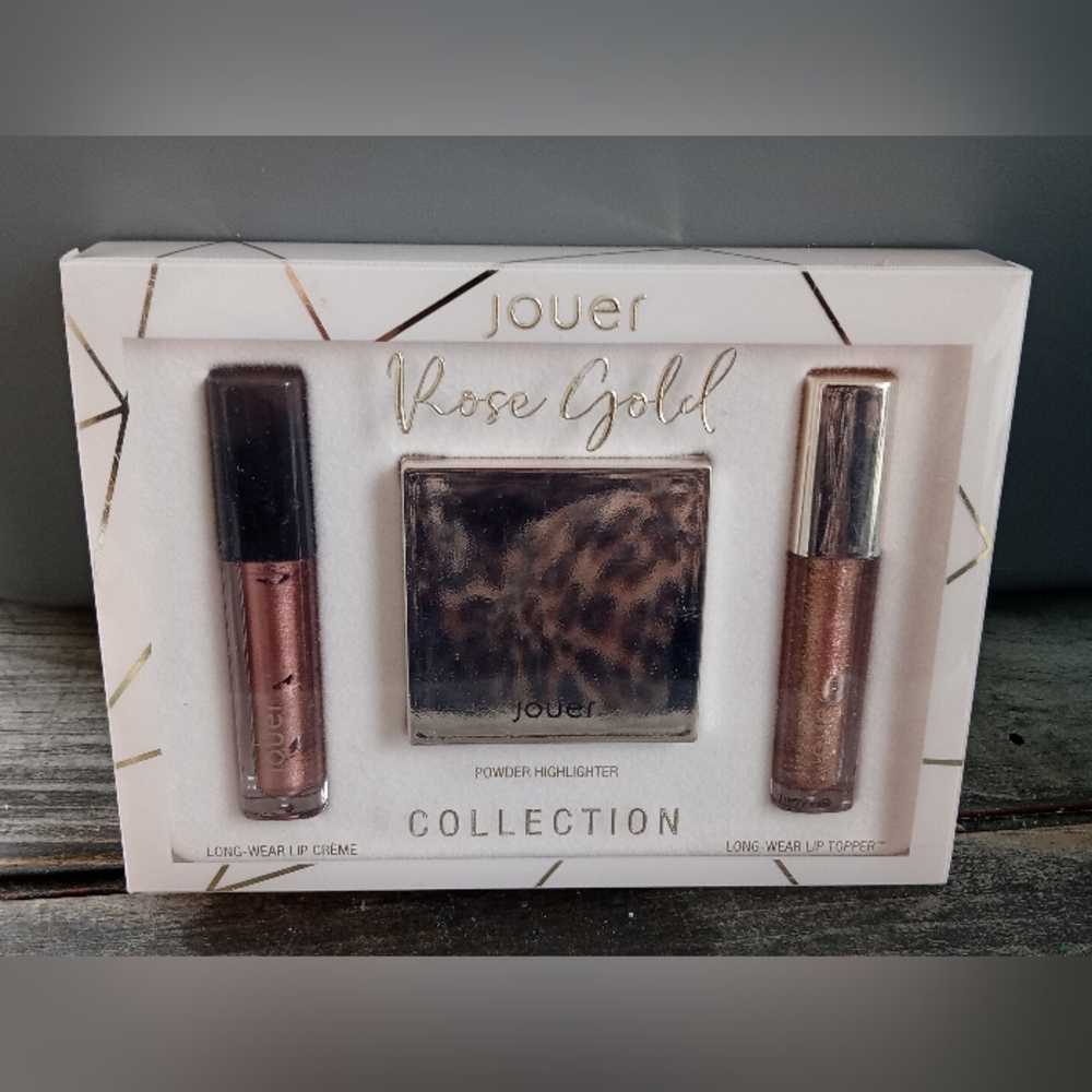 Jouer Rose Gold Long Wear Lip Cream & Lip Topper & Powder Highlighter